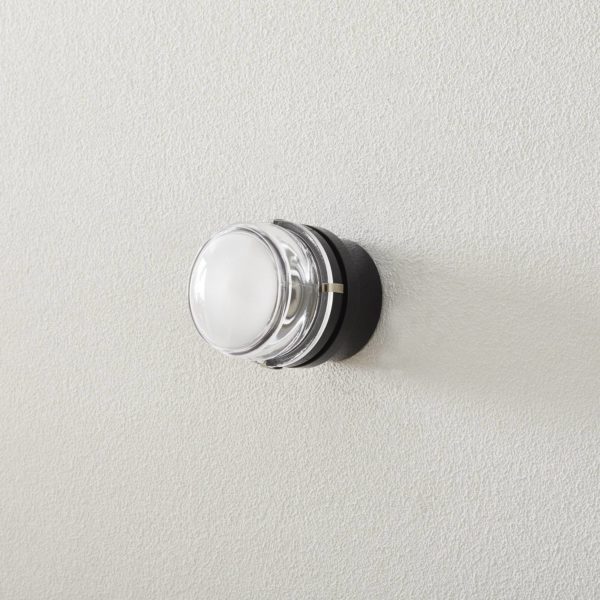 Oluce Fresnel applique murale avec lentille en verre IP44 noir Oluce
