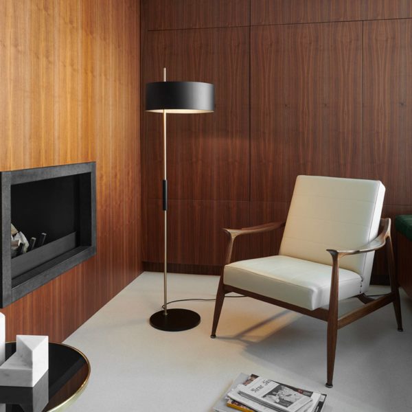 Oluce 1953 lampadaire noir et doré Oluce