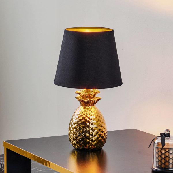 Reality Leuchten Lampe à poser Pineapple en céramique noir et or Reality Leuchten
