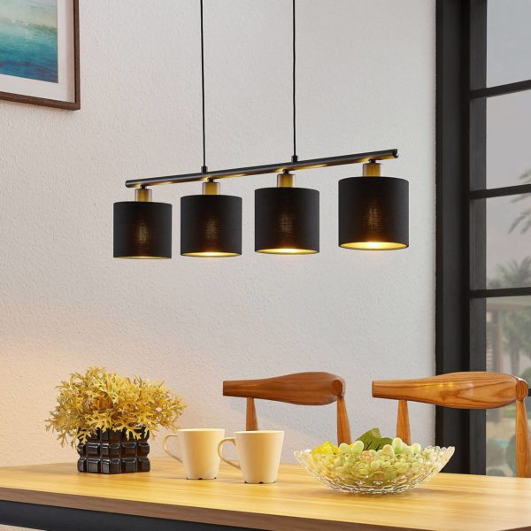 Lindby Suspension linéaire Vasilia en tissu en noir-or LINDBY