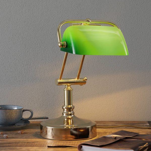 Sea-Club Lampe de banquier Steve avec abat-jour en verre vert Sea-Club