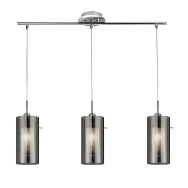 Searchlight Suspension Duo 2 verre fumé/chromé longue 3 lampes Searchlight