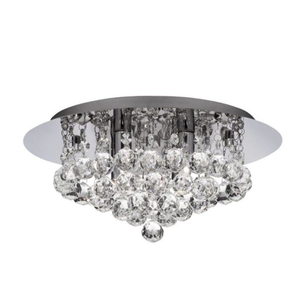 Searchlight Plafonnier Hanna chromé billes cristal verre 35 cm Searchlight