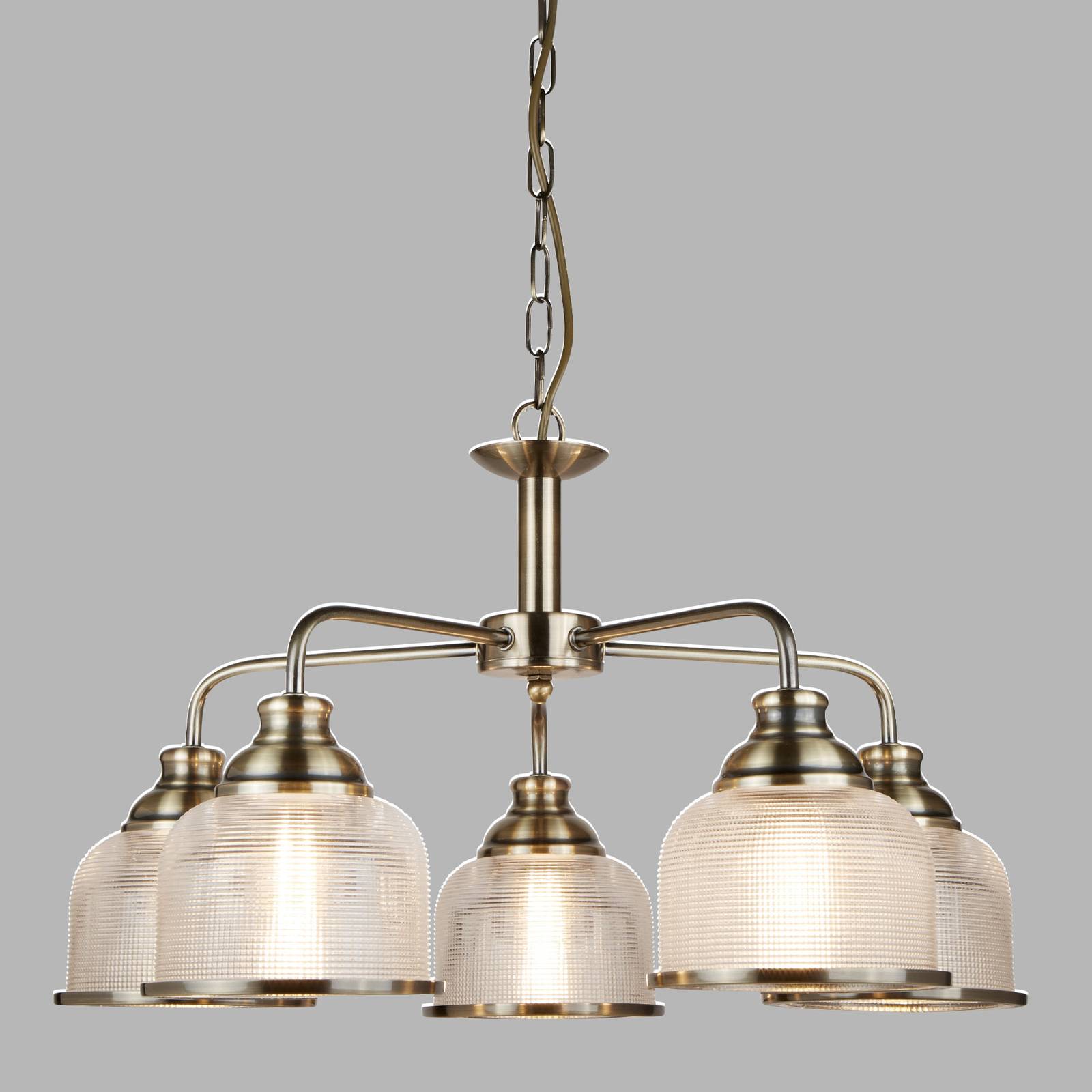 Searchlight Suspension Bistro II 5 lampes laiton/verre rainuré Searchlight