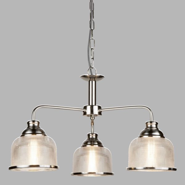 Searchlight Suspension Bistro II 3 lampes argent/verre rainuré Searchlight