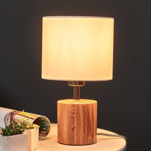 Spot-Light Lampe à poser ronde bois Trongo câble noir-blanc Spot-Light