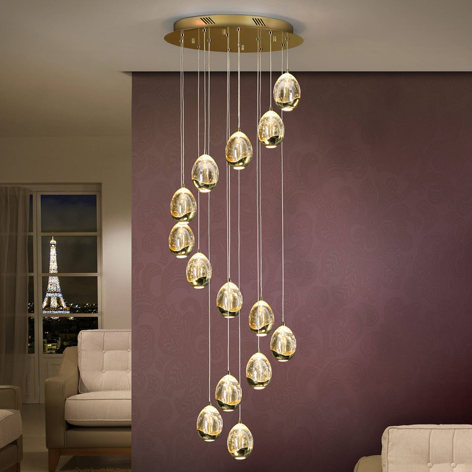 Schuller Valencia Suspension LED Rocio 14 lampes dorée Bluetooth Schuller Valencia