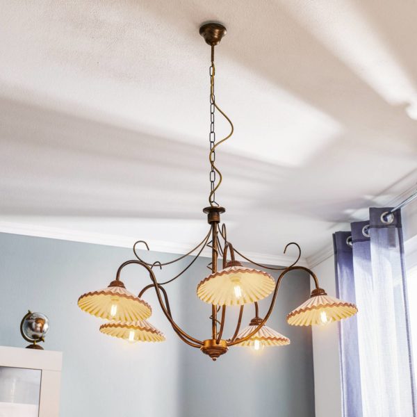 ONLI Suspension Rosina à 5 lampes rose clair/bronze ONLI