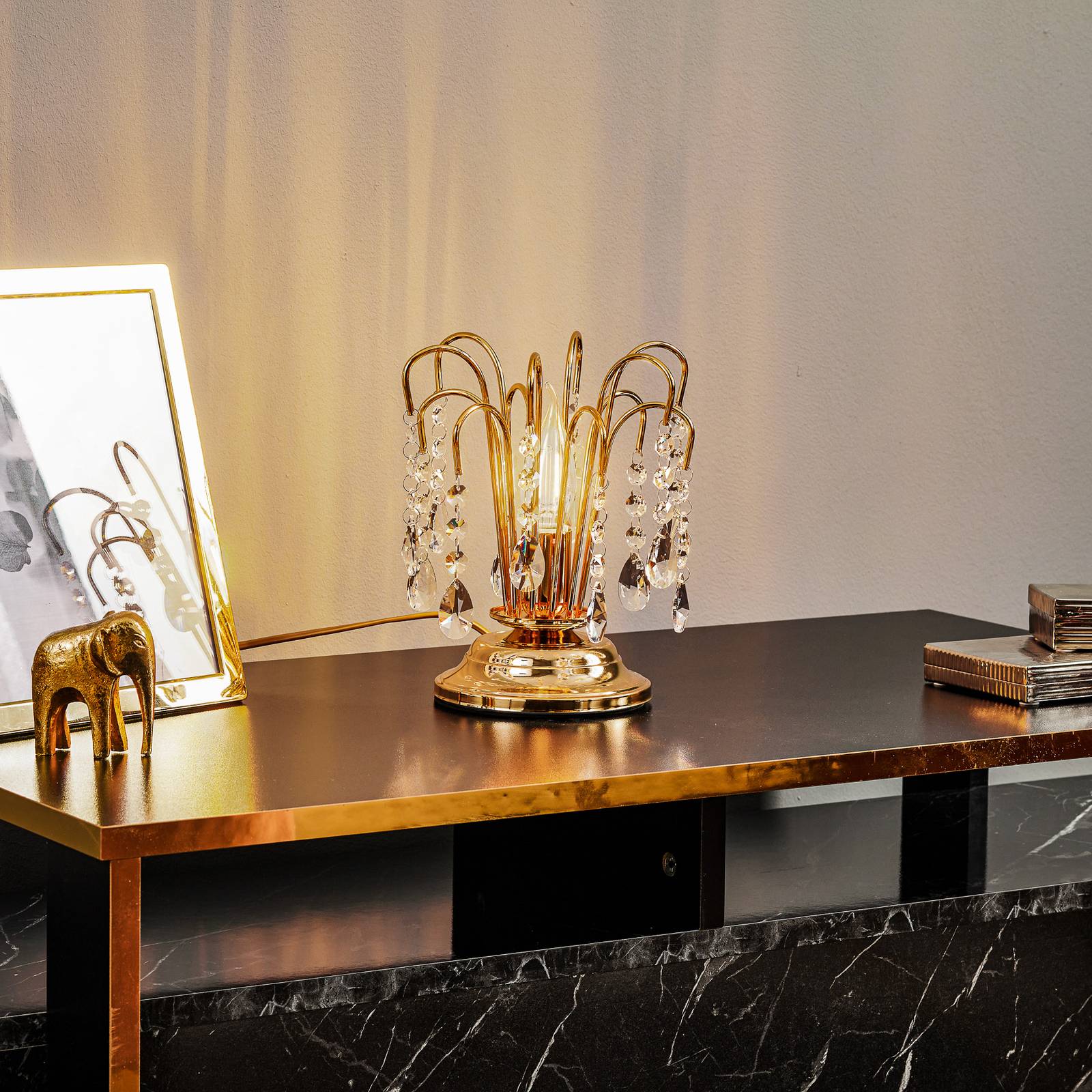 ONLI Lampe de table Pioggia avec pluie de cristaux
