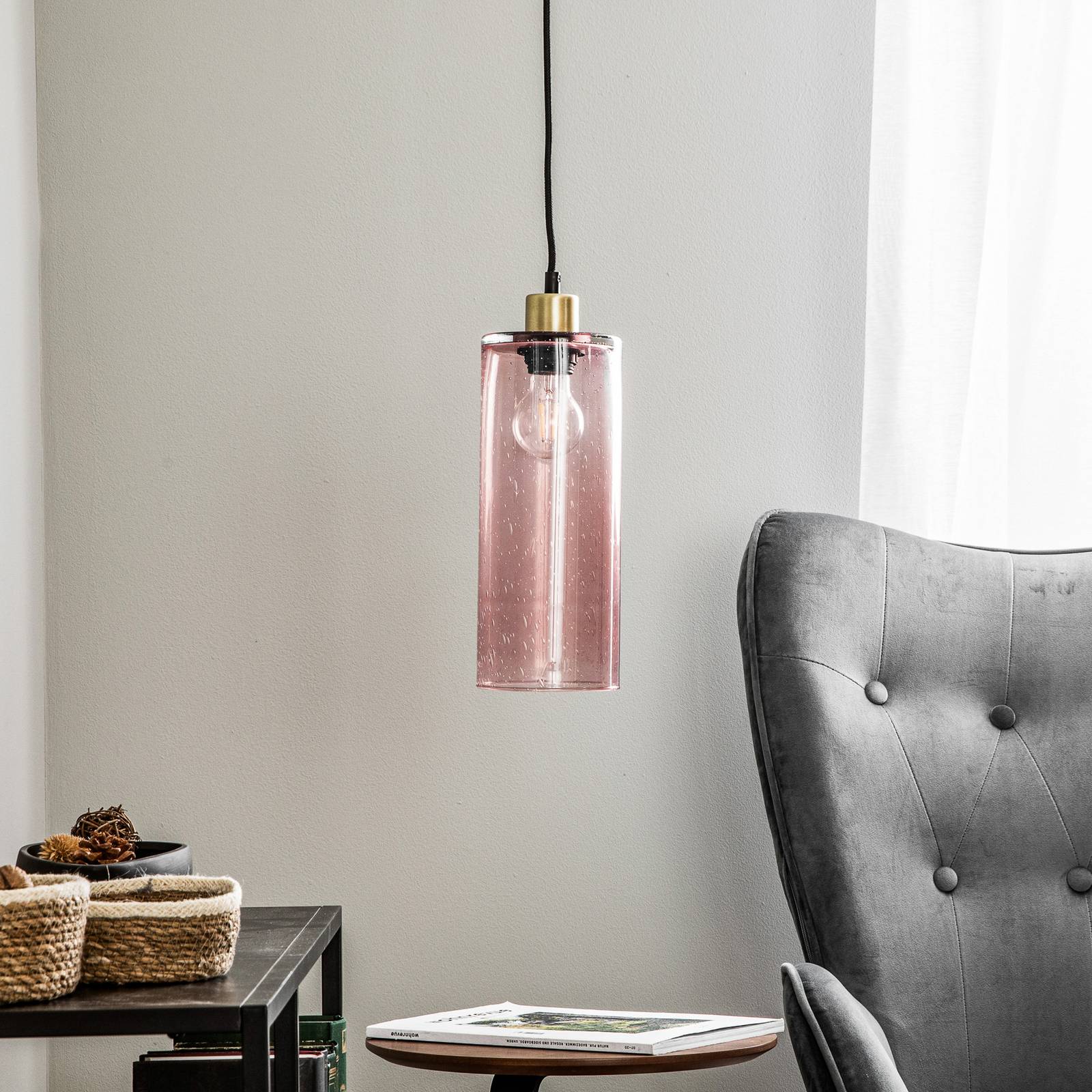 Solbika Lighting Suspension Soda Cylindre en verre rosé Ø 12cm Solbika Lighting