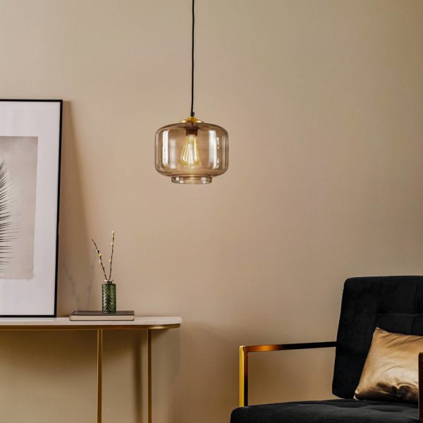 Solbika Lighting Suspension Tube avec abat-jour en verre gris fumé Ø 25cm Solbika Lighting