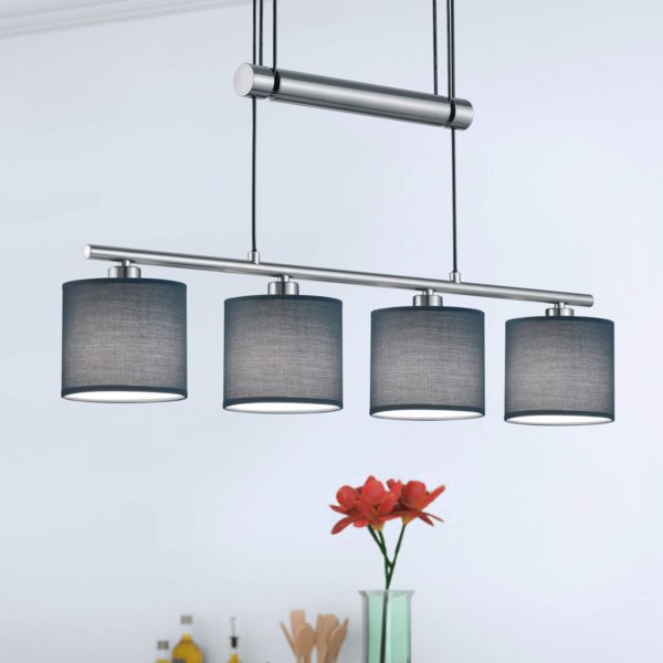 Trio Lighting Abat-jour en tissu gris - Suspension Garda à 4 lampes. Trio Lighting