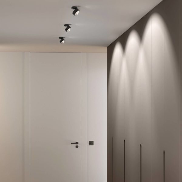 Top Light Puk Mini Move LED, lentille claire, noir mat/chromé Top Light