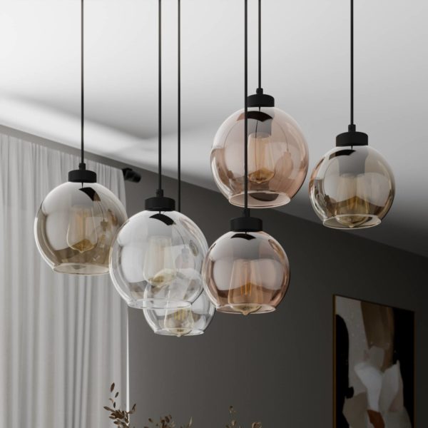 TK Lighting Suspension Cubus, 6 lampes, transparent/miel/marron, verre, E27 TK Lighting