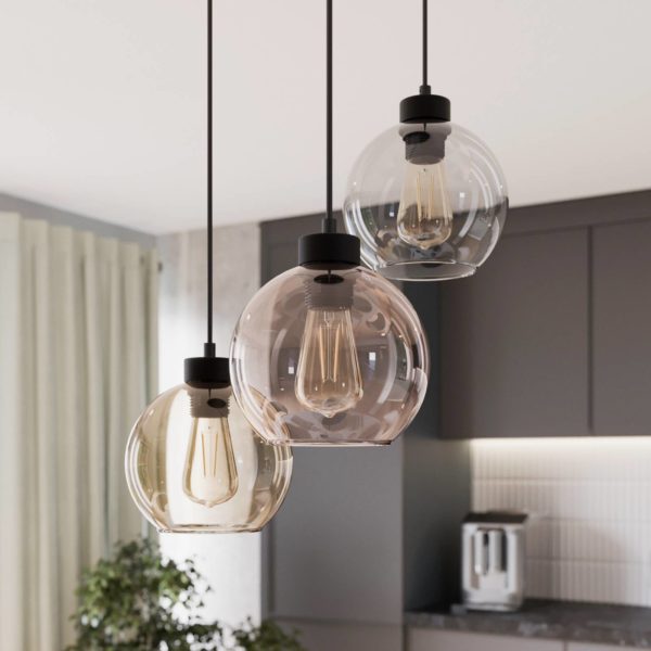 TK Lighting Suspension Cubus à 3 lampes, transparent/miel/marron TK Lighting