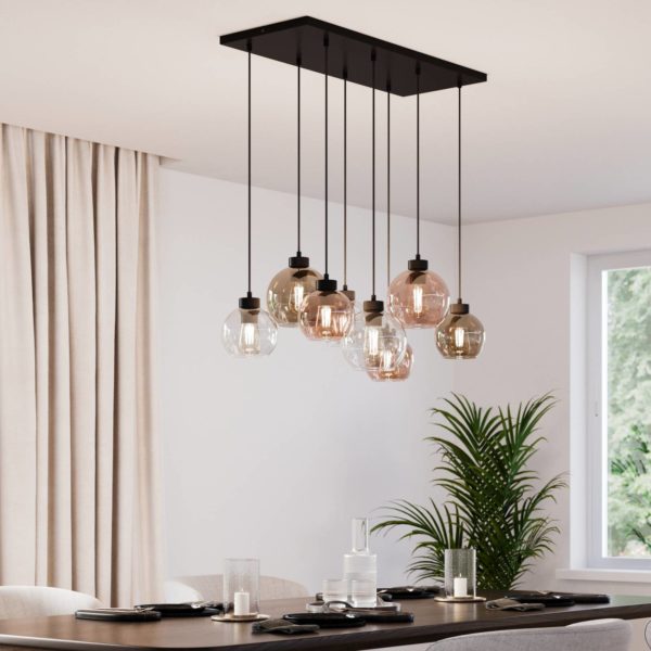 TK Lighting Suspension Cubus, à 8 lampes, clair/miel/brun TK Lighting