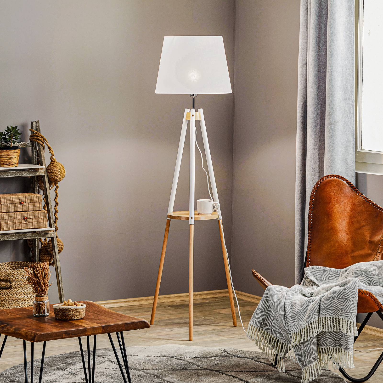 TK Lighting Lampadaire Vaio trépied en bois