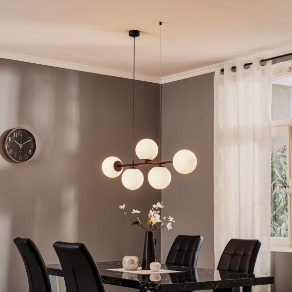 TK Lighting Suspension Celeste avec verres sphériques, à 5 lampes TK Lighting