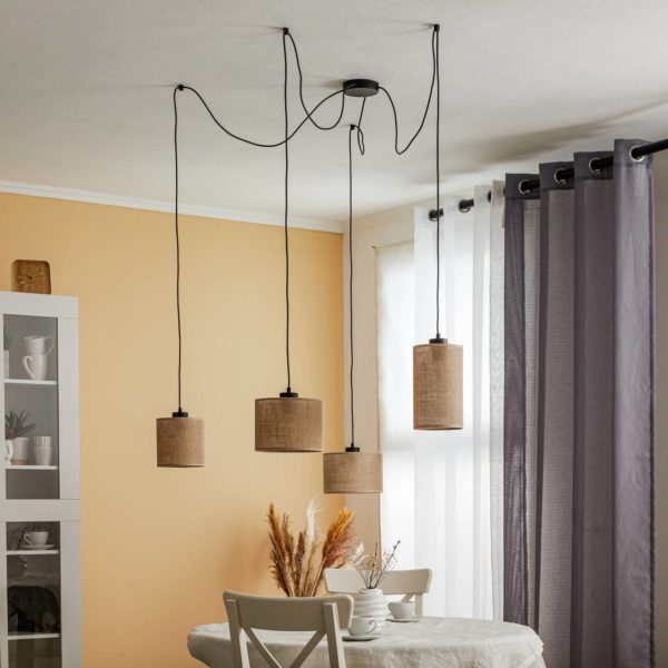 TK Lighting Suspension Juta, à quatre lampes TK Lighting