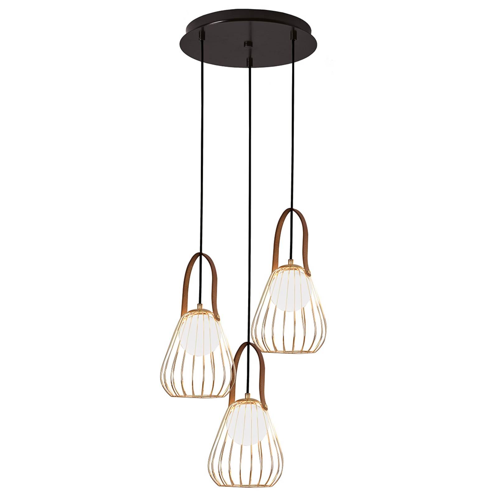 Viokef Suspension Levik à cage dorée à 3 lampes Viokef