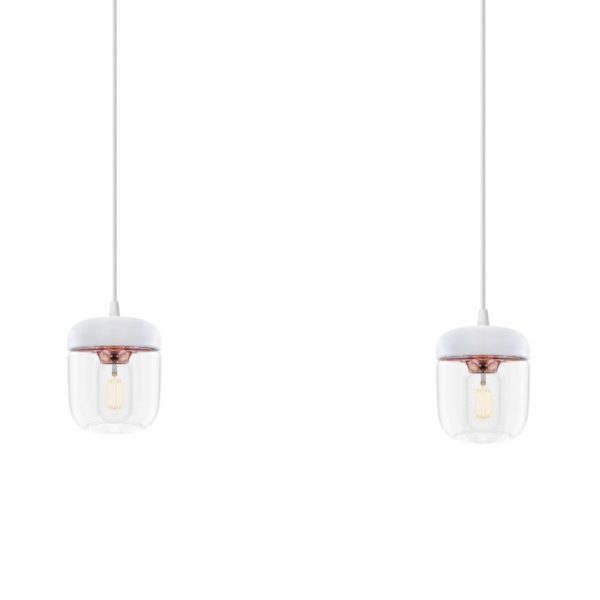 UMAGE Suspension Acorn, à 2 lampes, blanc et cuivre UMAGE