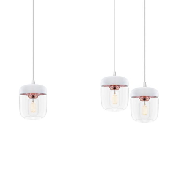 UMAGE Suspension Acorn, à 3 lampes, blanc et cuivre UMAGE