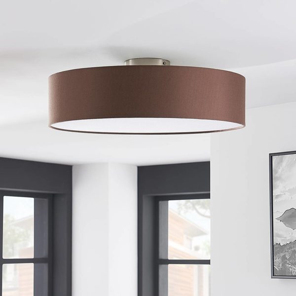 Lindby plafonnier Sebatin, Ø 50 cm, marron clair, tissu, E27 LINDBY