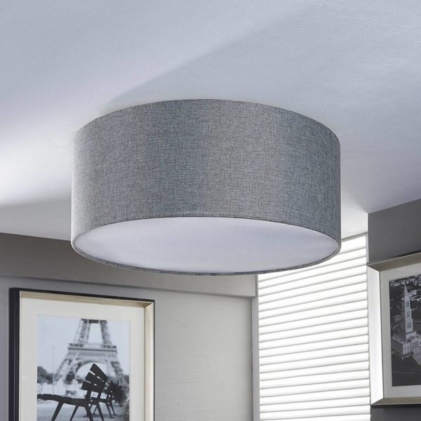 Lindby Plafonnier en tissu argenté Pitta aspect toile LINDBY