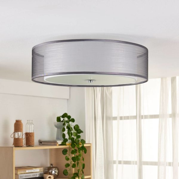 Lindby Tobia plafonnier en tissu, organza gris LINDBY