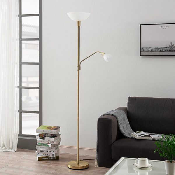 Lindby Lampadaire indirect Jost avec liseuse, laiton mat LINDBY