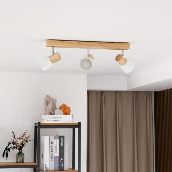 Lindby Plafonnier à trois lampes Thorin avec bois LINDBY