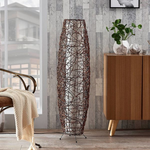 Lindby Lampadaire Nias en rotin et en tissu LINDBY