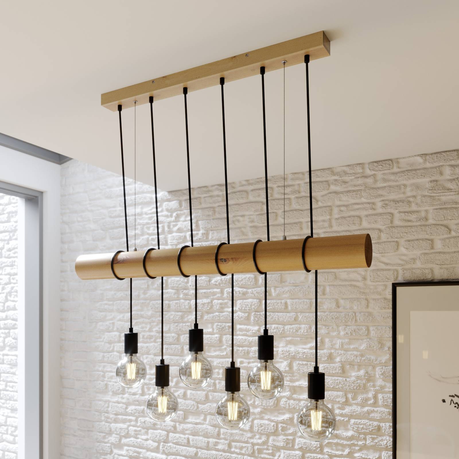 Lindby Suspension Eviton en bois