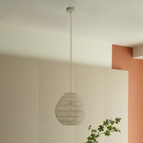 Lindby Suspension filaire Danya papier blanc torsadé 33cm LINDBY