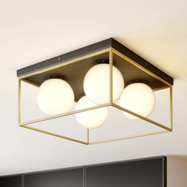 Lindby Plafonnier Aloam avec 4 sphères de verre LINDBY