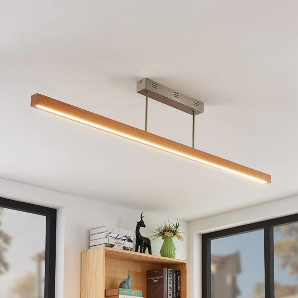 Lucande Plafonnier LED Tamlin en bois, hêtre, 140 cm LUCANDE