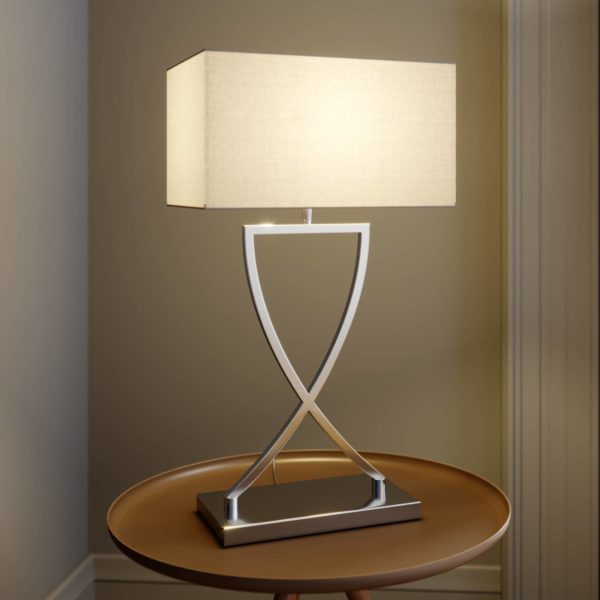 Lucande Evaine lampe table chromée abat-jour blanc LUCANDE