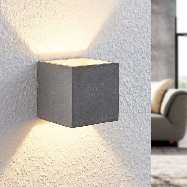 Applique murale Lindby Nellie, gris, béton, largeur 11,5 cm LINDBY
