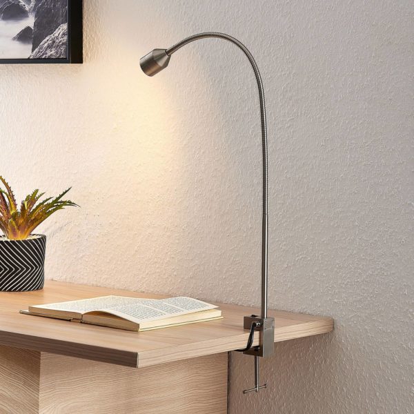 Lindby Hanilo Lampe à pince LED, nickel satiné LINDBY