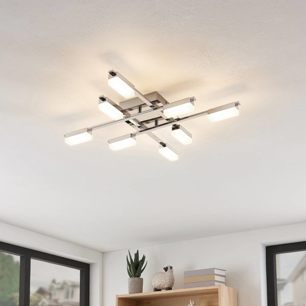 Lindby Mally plafonnier LED chromé à 8 lampes LINDBY