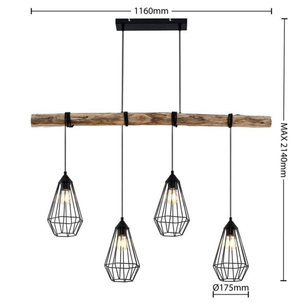 Lindby Eldarion suspension poutres bois, 4 lampes LINDBY