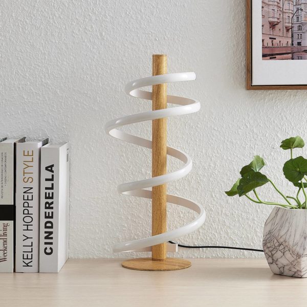 Lucande Milora lampe à poser LED, chêne LUCANDE
