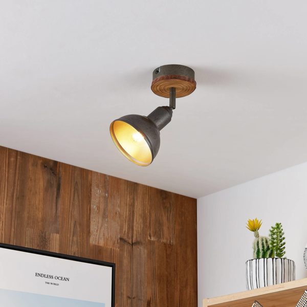 Lindby Nesrin spot plafond disque bois