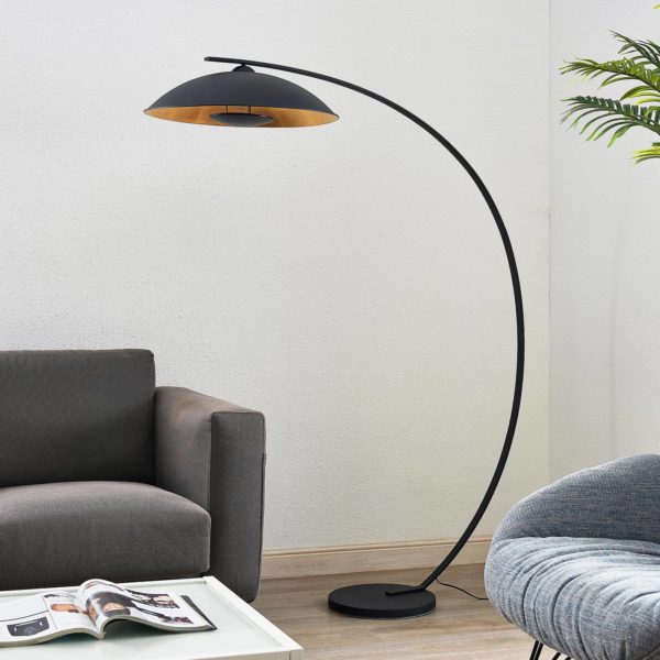 Lindby lampe à arc Emilienne, noir, doré, 180 cm LINDBY