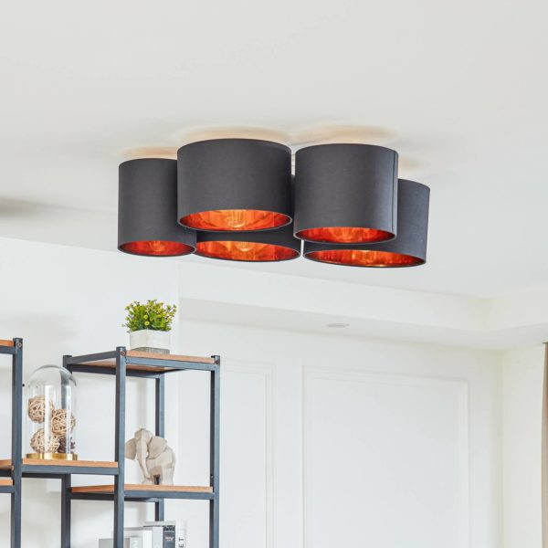 Lindby Laurenz plafonnier 5 lampes 83 cm noir-doré LINDBY