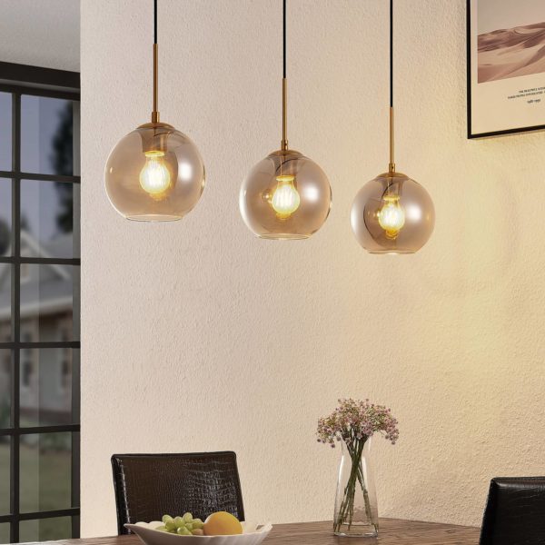 Lindby Hiwana suspension, 3 sphères en verre fumé LINDBY