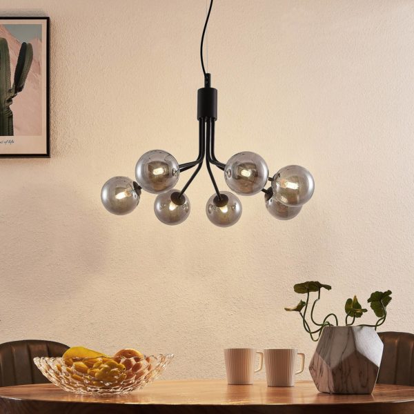 Lucande Wynona suspension à 7 lampes, noire LUCANDE