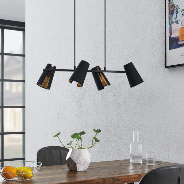 Lindby Zylindro suspension en noir à quatre lampes LINDBY