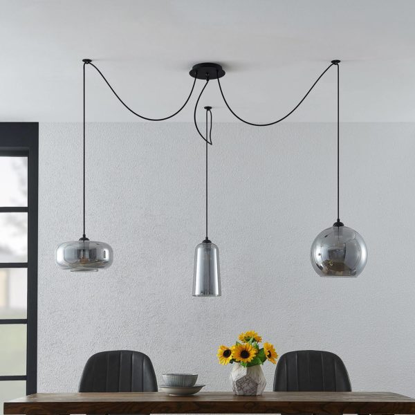 Lucande Zyli suspension, à 3 lampes, gris fumée LUCANDE