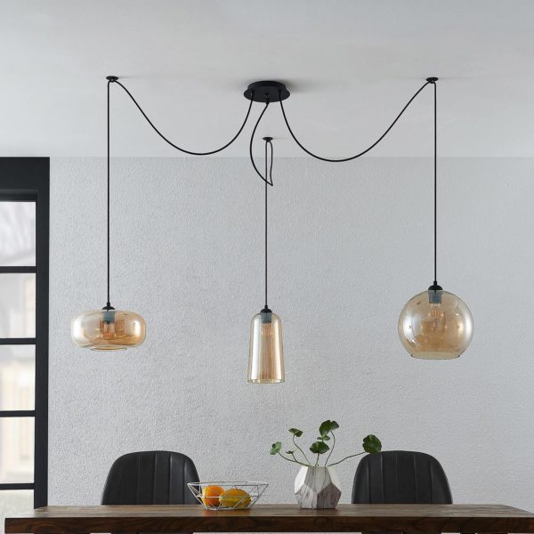 Lucande Zyli suspension, à 3 lampes, ambrée LUCANDE